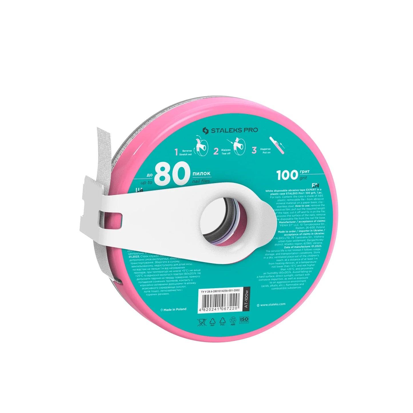 Estuche de plástico con Cinta Blanca Abrasiva Desechable EXPERT Gramaje 100 AT-100W