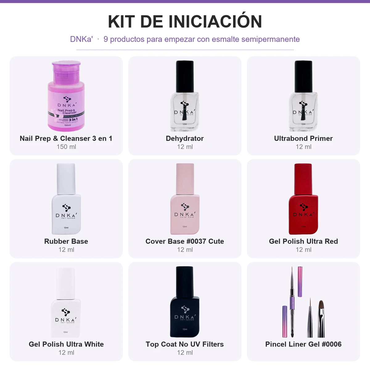 Kit de iniciación uñas semipermanentes DNKa' con 9 productos
