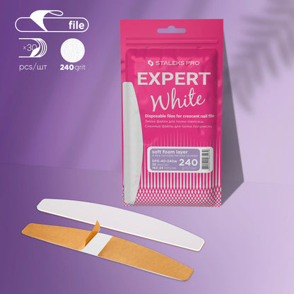 Limas Desechables Blancas Para Uñas De Media Luna EXPERT 40 STALEKS DFE-40-240w (30 uds.)
