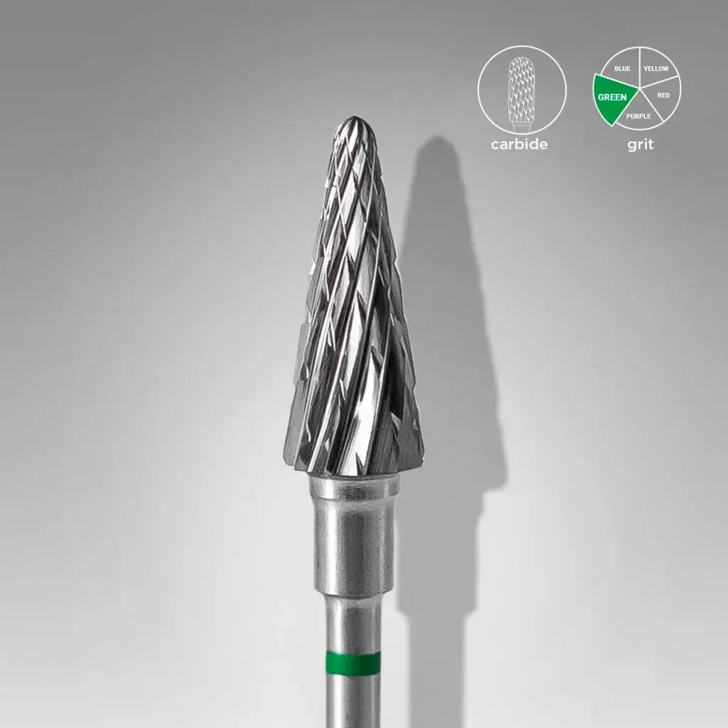 Fresa de carburo para uñas "cono" verde EXPERT diámetro 6 mm / parte útil 14 mm FT71G060/14