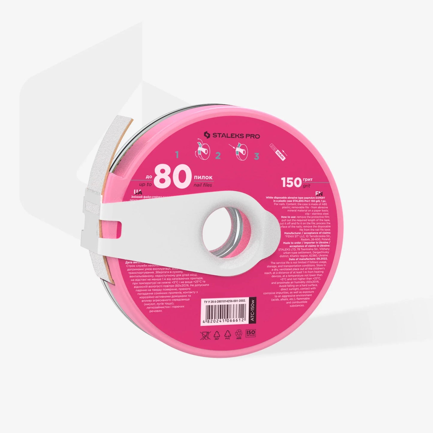 Estuche de plástico con Cinta Blanca Abrasiva Desechable Blanca PapmAm EXPERT Gramaje 150 ATC-150W