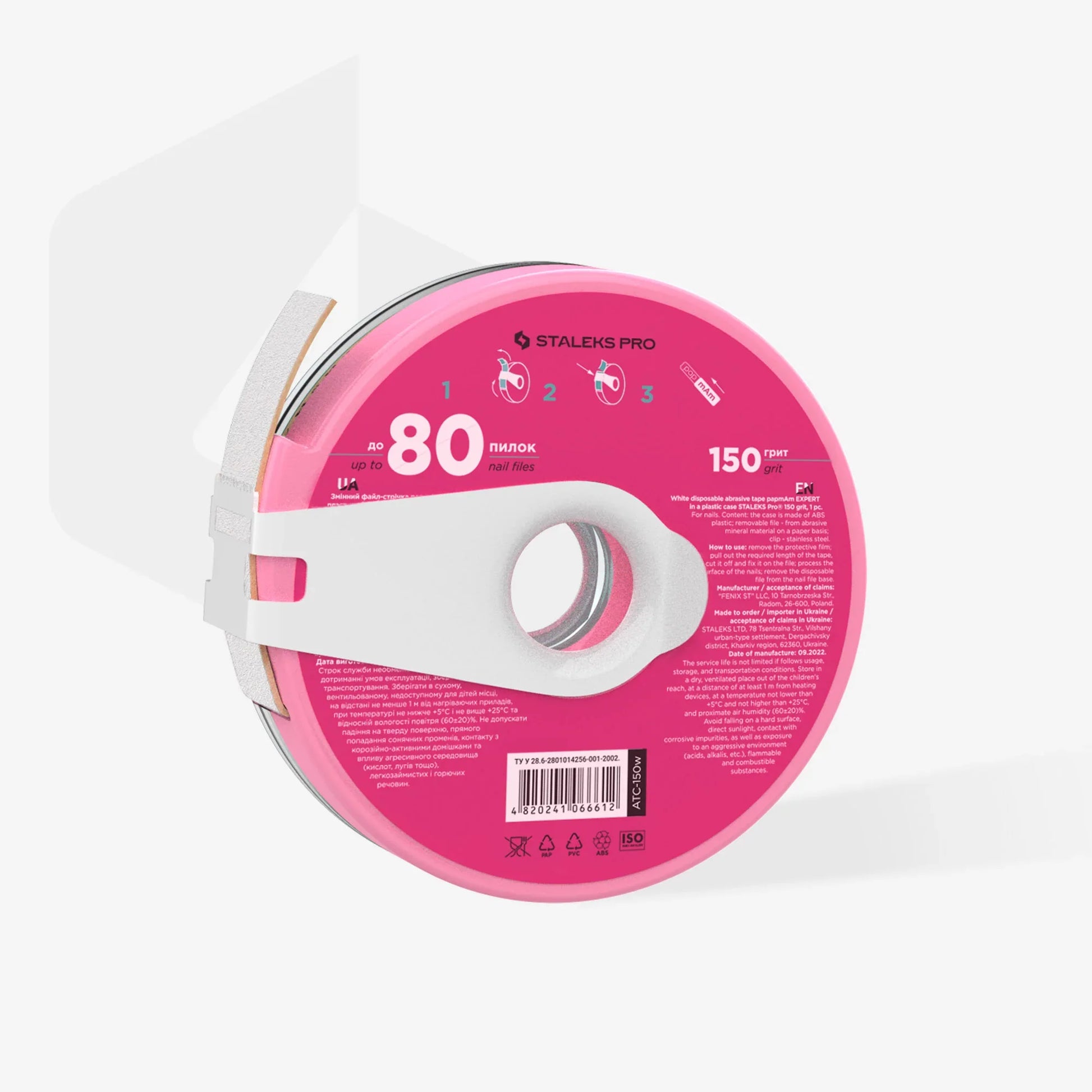 Estuche de plástico con Cinta Blanca Abrasiva Desechable Blanca PapmAm EXPERT Gramaje 150 ATC-150W